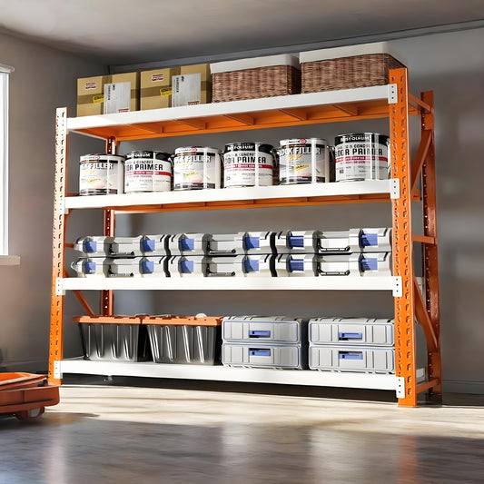 72-inch Tall Heavy-Duty Adjustable 4-Shelf Metal Storage Rack - Easy Assembly, Orange & White, 19.7x47.3x78.8 Inches for Basement, Garage, Laundry Room, Bedroom Organization