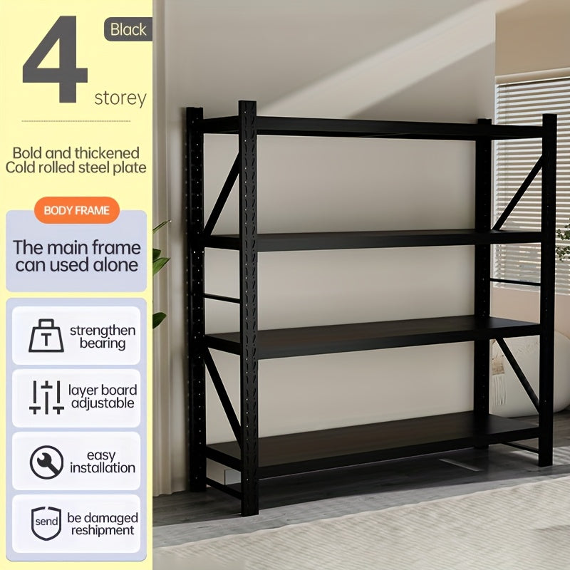 Heavy Duty Industrial Storage Rack, 4-Tier Steel Shelving Unit, Blue Or White Or Black Or Yellow And Black, Adjustable Metal Warehouse Shelves, Utility Shelves