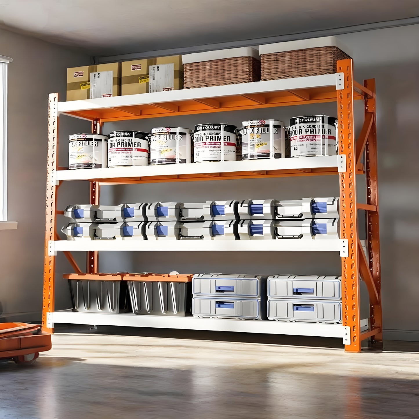 72-inch Tall Heavy-Duty Adjustable 4-Shelf Metal Storage Rack - Easy Assembly, Orange & White, 19.7x47.3x78.8 Inches for Basement, Garage, Laundry Room, Bedroom Organization