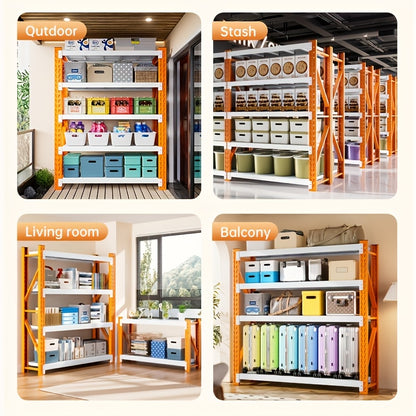 72-inch Tall Heavy-Duty Adjustable 4-Shelf Metal Storage Rack - Easy Assembly, Orange & White, 19.7x47.3x78.8 Inches for Basement, Garage, Laundry Room, Bedroom Organization