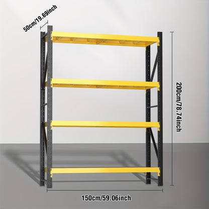 Heavy Duty Industrial Storage Rack, 4-Tier Steel Shelving Unit, Blue Or White Or Black Or Yellow And Black, Adjustable Metal Warehouse Shelves, Utility Shelves