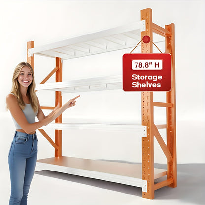 72-inch Tall Heavy-Duty Adjustable 4-Shelf Metal Storage Rack - Easy Assembly, Orange & White, 19.7x47.3x78.8 Inches for Basement, Garage, Laundry Room, Bedroom Organization