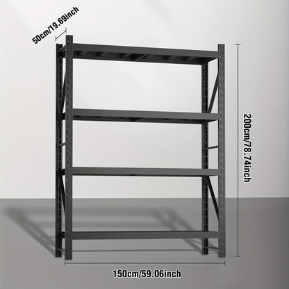 Heavy Duty Industrial Storage Rack, 4-Tier Steel Shelving Unit, Blue Or White Or Black Or Yellow And Black, Adjustable Metal Warehouse Shelves, Utility Shelves
