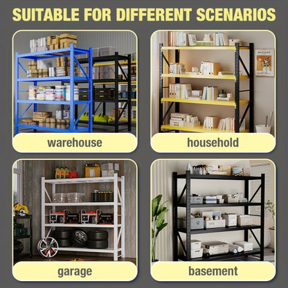 Heavy Duty Industrial Storage Rack, 4-Tier Steel Shelving Unit, Blue Or White Or Black Or Yellow And Black, Adjustable Metal Warehouse Shelves, Utility Shelves