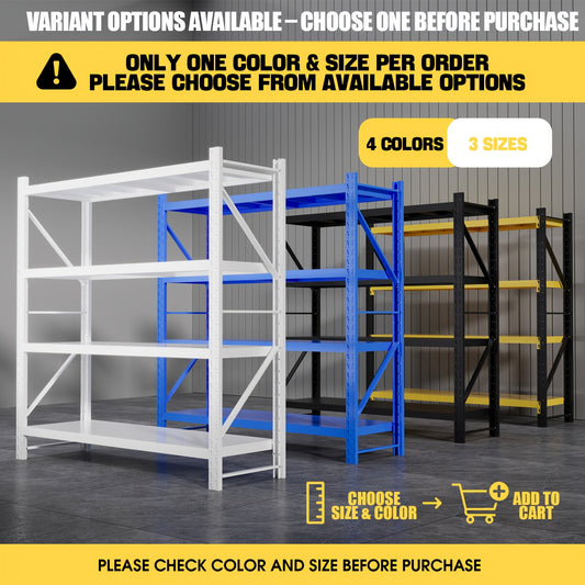 Heavy Duty Industrial Storage Rack, 4-Tier Steel Shelving Unit, Blue Or White Or Black Or Yellow And Black, Adjustable Metal Warehouse Shelves, Utility Shelves