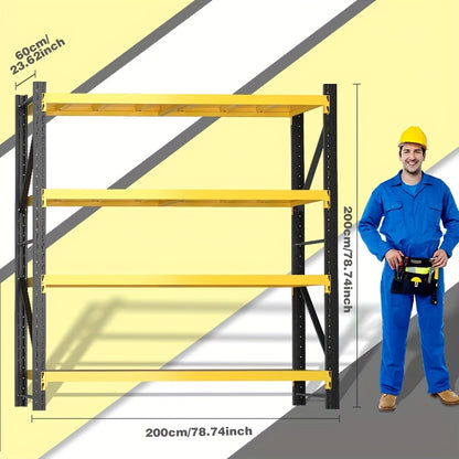Heavy Duty Industrial Storage Rack, 4-Tier Steel Shelving Unit, Blue Or White Or Black Or Yellow And Black, Adjustable Metal Warehouse Shelves, Utility Shelves