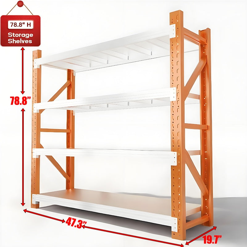 72-inch Tall Heavy-Duty Adjustable 4-Shelf Metal Storage Rack - Easy Assembly, Orange & White, 19.7x47.3x78.8 Inches for Basement, Garage, Laundry Room, Bedroom Organization