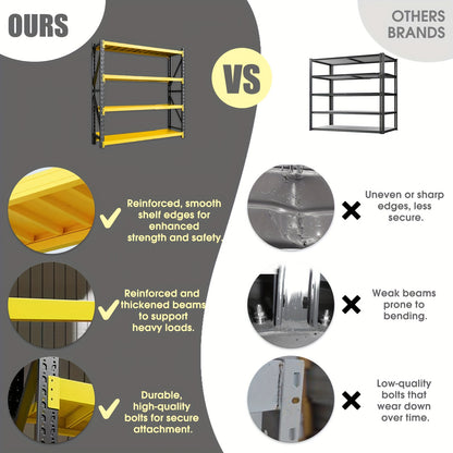 Medium-Sized Steel Storage Shelves, 4 Levels, Garage Storage, Racking, Warehouse Shelving, Heavy Duty Shelving, Industrial, Warehouse Rack, Utility Shelves