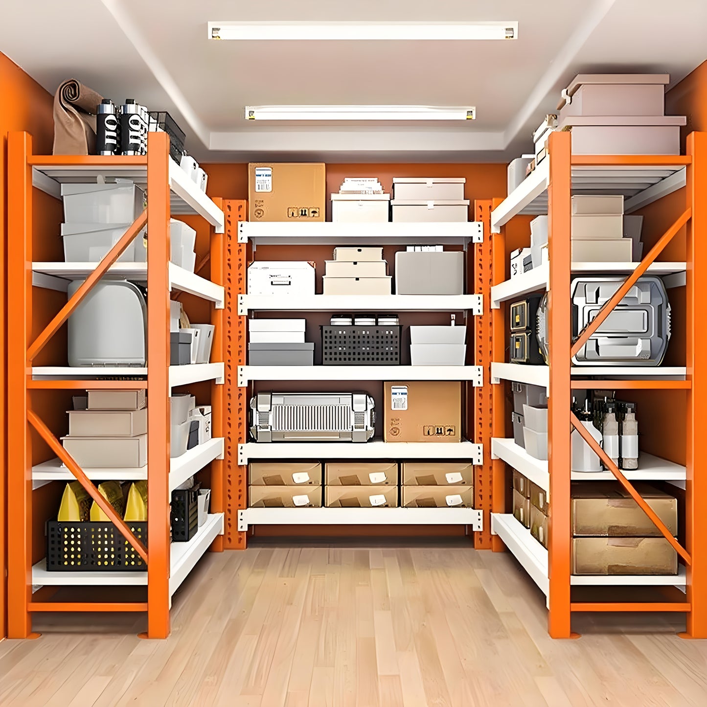 72-inch Tall Heavy-Duty Adjustable 4-Shelf Metal Storage Rack - Easy Assembly, Orange & White, 19.7x47.3x78.8 Inches for Basement, Garage, Laundry Room, Bedroom Organization