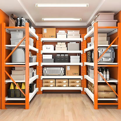 72-inch Tall Heavy-Duty Adjustable 4-Shelf Metal Storage Rack - Easy Assembly, Orange & White, 19.7x47.3x78.8 Inches for Basement, Garage, Laundry Room, Bedroom Organization
