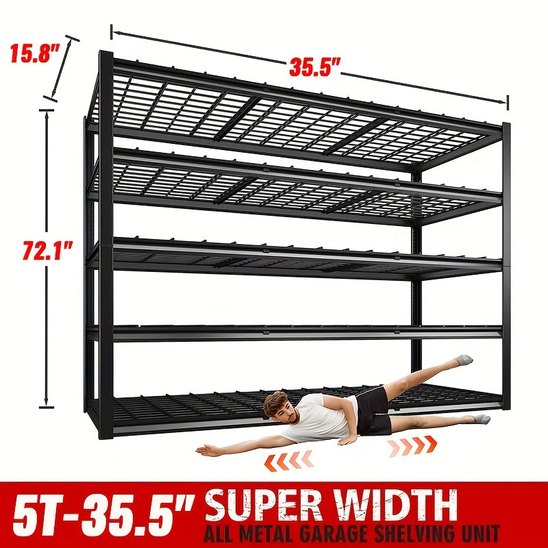 Heavy Duty 3, 000 lb Capacity Adjustable 5-Tier Metal Garage Shelving Unit - 35.5\
