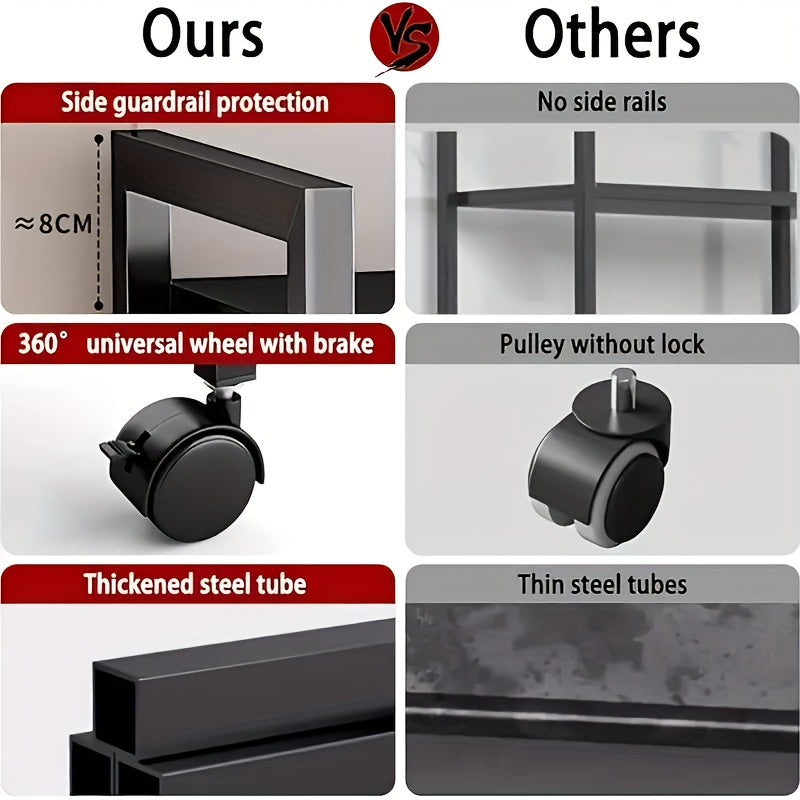 1pc Mobile Storage Rack, Adjustable 4-Tier Kitchen Shelf with 3 Wire Baskets, Kitchen Organizer and Storage, Metal Shelving with Wheels, Suitable for Garage, Pantry, Bathroom, Closet, Warm House Gift New Home