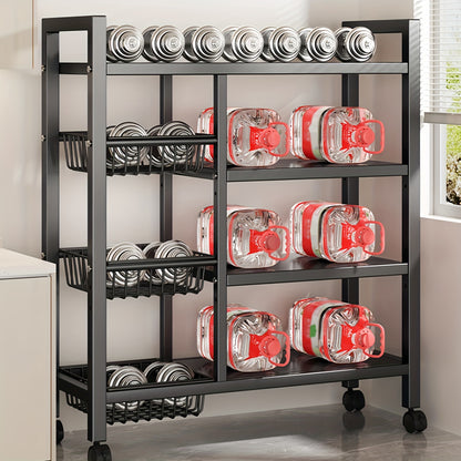 1pc Mobile Storage Rack, Adjustable 4-Tier Kitchen Shelf with 3 Wire Baskets, Kitchen Organizer and Storage, Metal Shelving with Wheels, Suitable for Garage, Pantry, Bathroom, Closet, Warm House Gift New Home