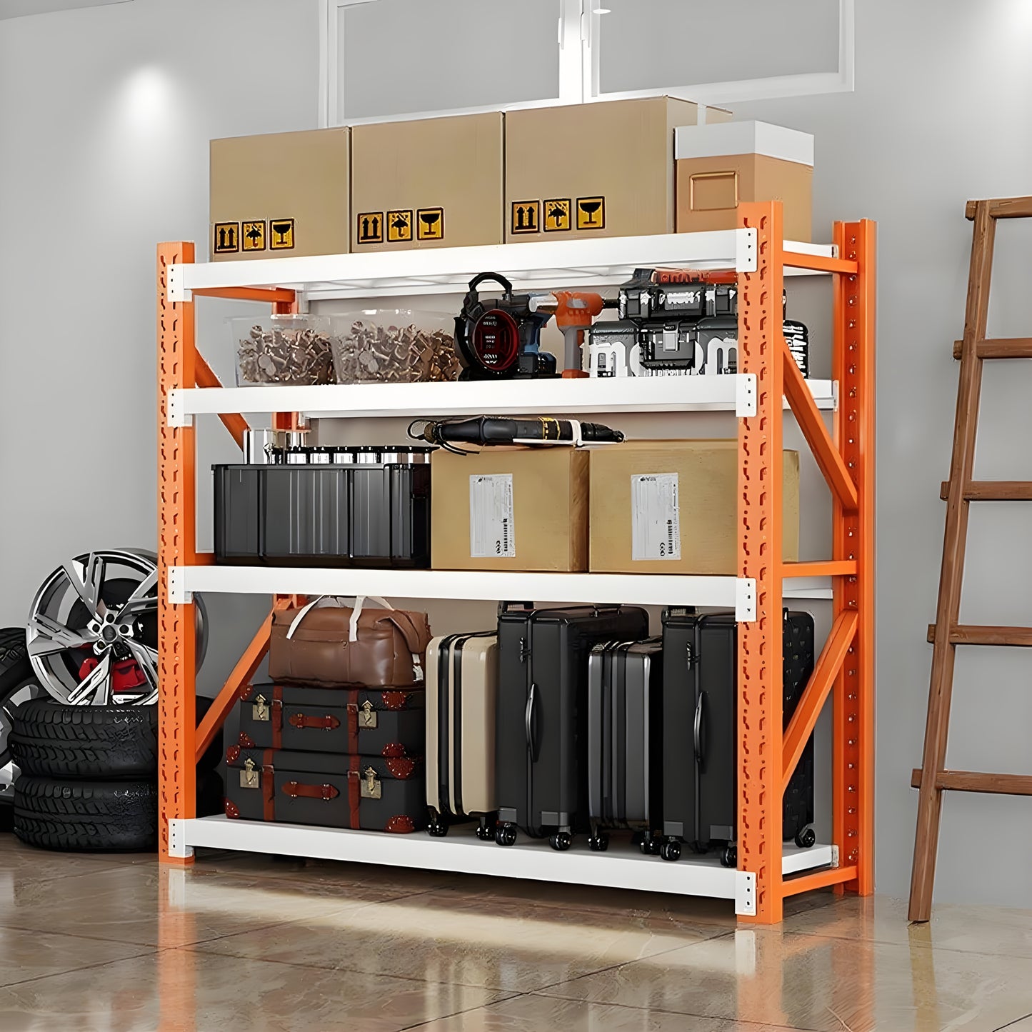 72-inch Tall Heavy-Duty Adjustable 4-Shelf Metal Storage Rack - Easy Assembly, Orange & White, 19.7x47.3x78.8 Inches for Basement, Garage, Laundry Room, Bedroom Organization