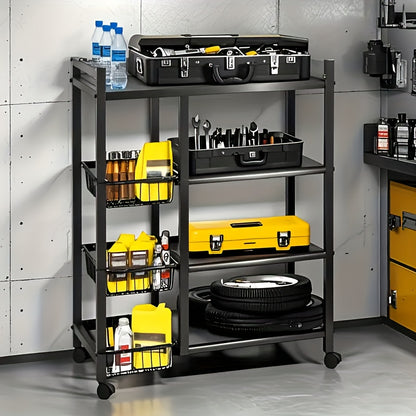 1pc Mobile Storage Rack, Adjustable 4-Tier Kitchen Shelf with 3 Wire Baskets, Kitchen Organizer and Storage, Metal Shelving with Wheels, Suitable for Garage, Pantry, Bathroom, Closet, Warm House Gift New Home