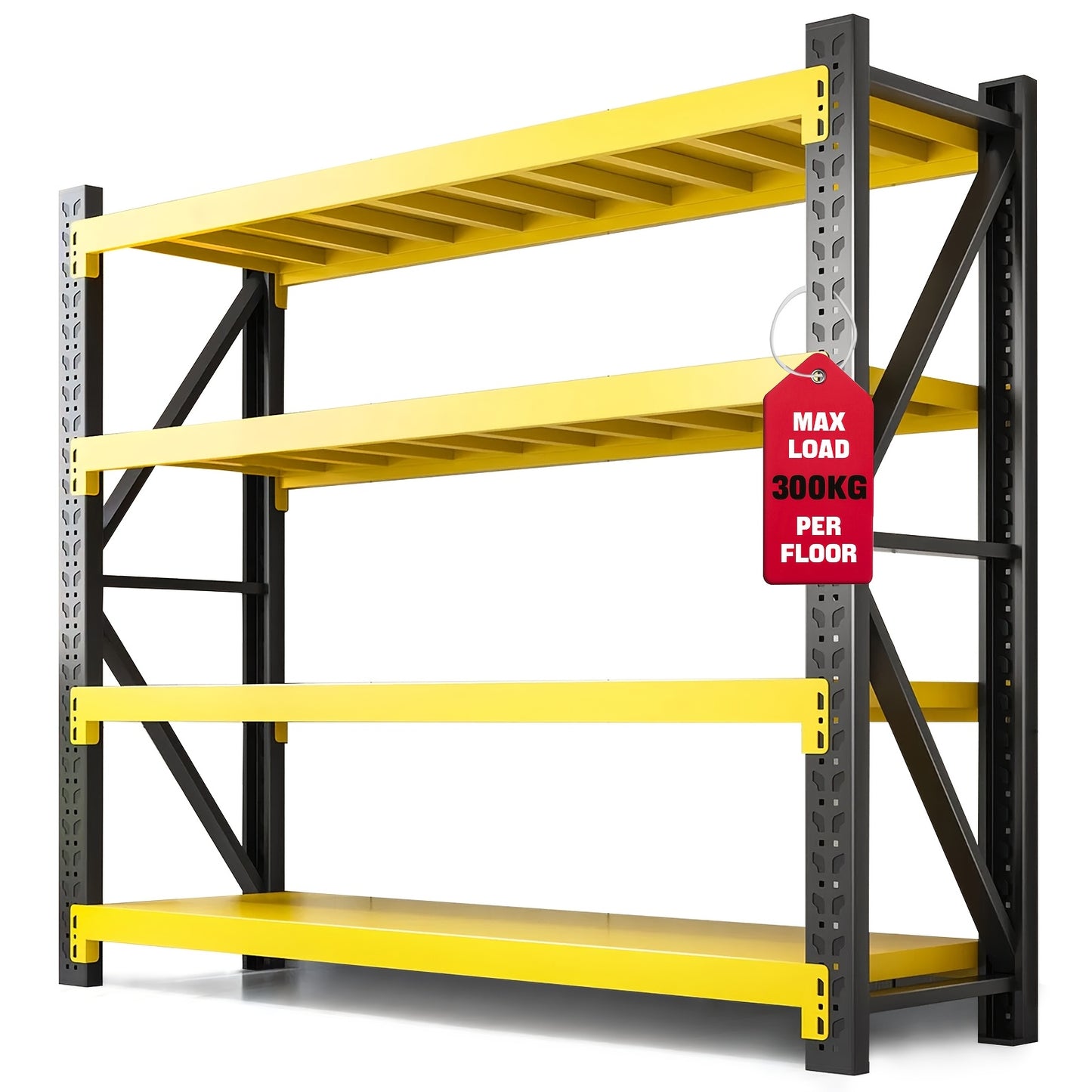 Medium-Sized Steel Storage Shelves, 4 Levels, Garage Storage, Racking, Warehouse Shelving, Heavy Duty Shelving, Industrial, Warehouse Rack, Utility Shelves